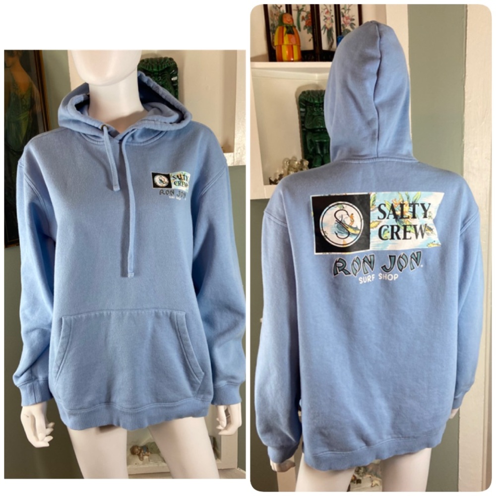 Ron Jon Surf Shop Salty Crew Women/Kids Blue Graphic Hoodie Sweatshirt L Large
